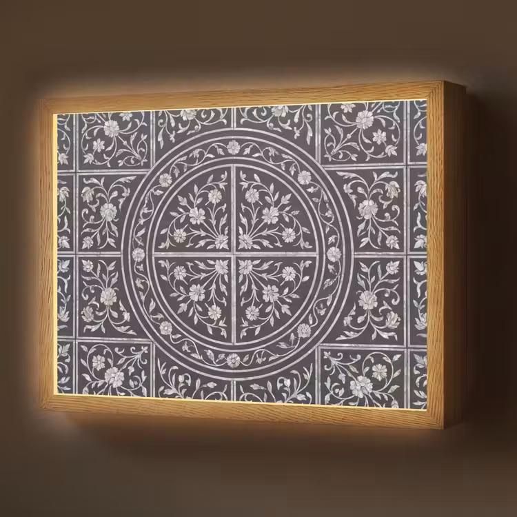 Patroon - Bloemmotief - Decoratie - Klassiek - Zwart Light Box met batterij (Wandlamp) middel -z3d_website