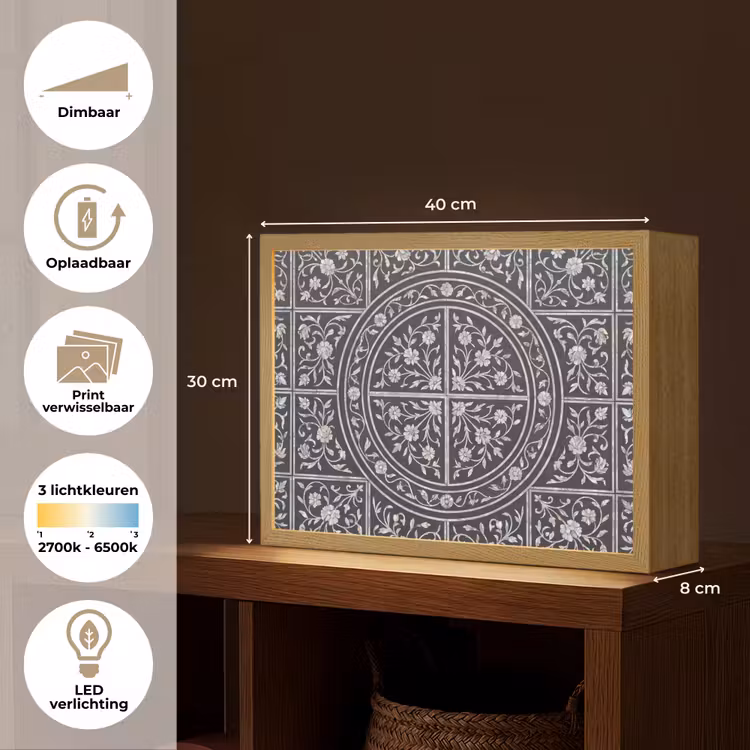 Patroon - Bloemmotief - Decoratie - Klassiek - Zwart Light Box met batterij (Wandlamp) middel -USP_websiteoverzichtNL