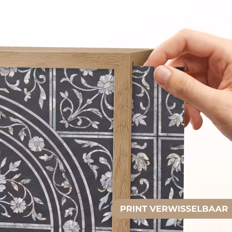 Patroon - Bloemmotief - Decoratie - Klassiek - Zwart Light Box met batterij (Wandlamp) middel -USP_websiteprintNL