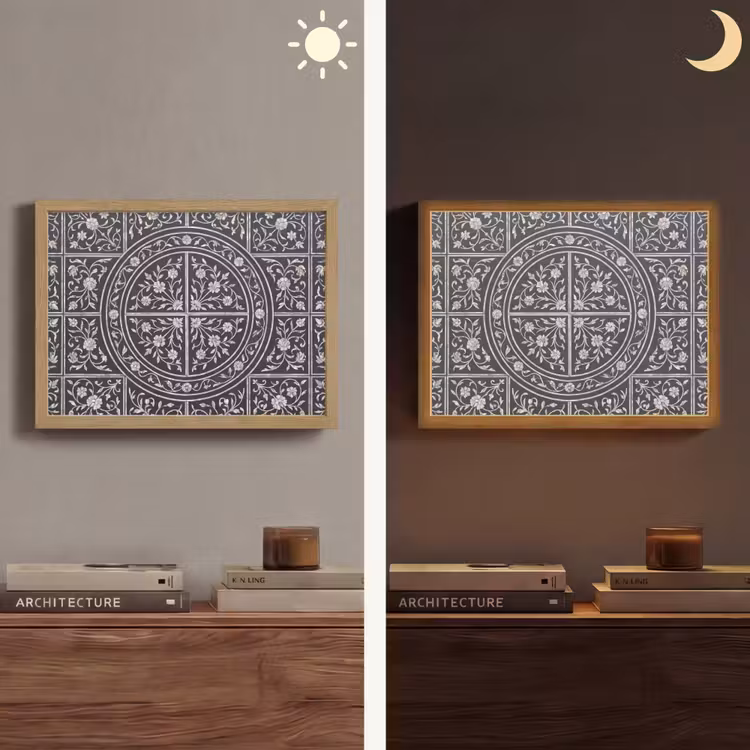 Patroon - Bloemmotief - Decoratie - Klassiek - Zwart Light Box met batterij (Wandlamp) middel -sfeer3