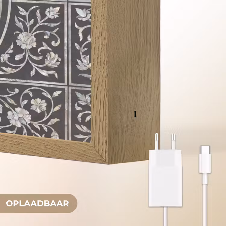 Patroon - Bloemmotief - Decoratie - Klassiek - Zwart Light Box met batterij (Wandlamp) middel -USP_websiteoplaadbaarNL