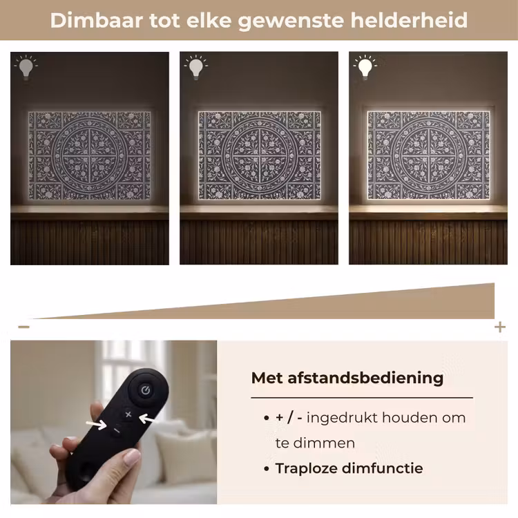 Patroon - Bloemmotief - Decoratie - Klassiek - Zwart Light Box met batterij (Wandlamp) middel -USP_dimbaarNL