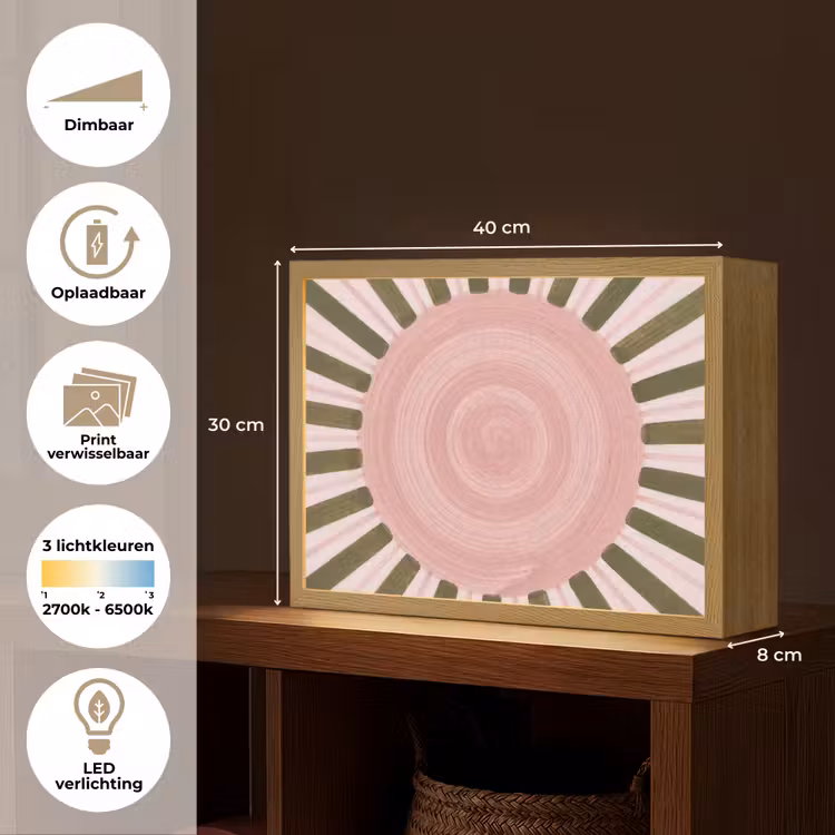 Patroon - Cirkel - Stralen - Abstract - Roze Light Box met batterij (Wandlamp) middel -USP_websiteoverzichtNL