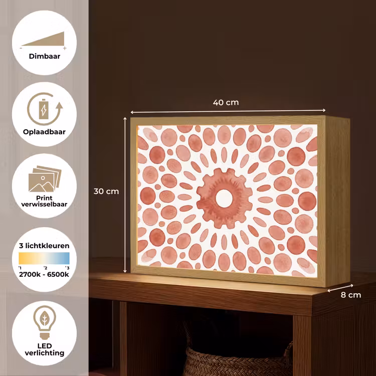 Patroon - Cirkels - Abstract - Modern - Rood Light Box met batterij (Wandlamp) middel -USP_websiteoverzichtNL