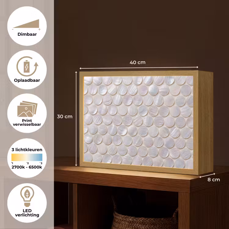 Patroon - Cirkels - Abstract - Modern - Wit Light Box met batterij (Wandlamp) middel -USP_websiteoverzichtNL