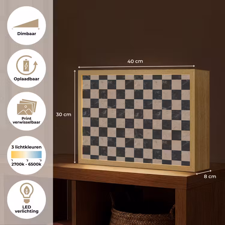 Patroon - Dambord - Marmer Light Box met batterij (Wandlamp) middel 907 -USP_websiteoverzichtNL