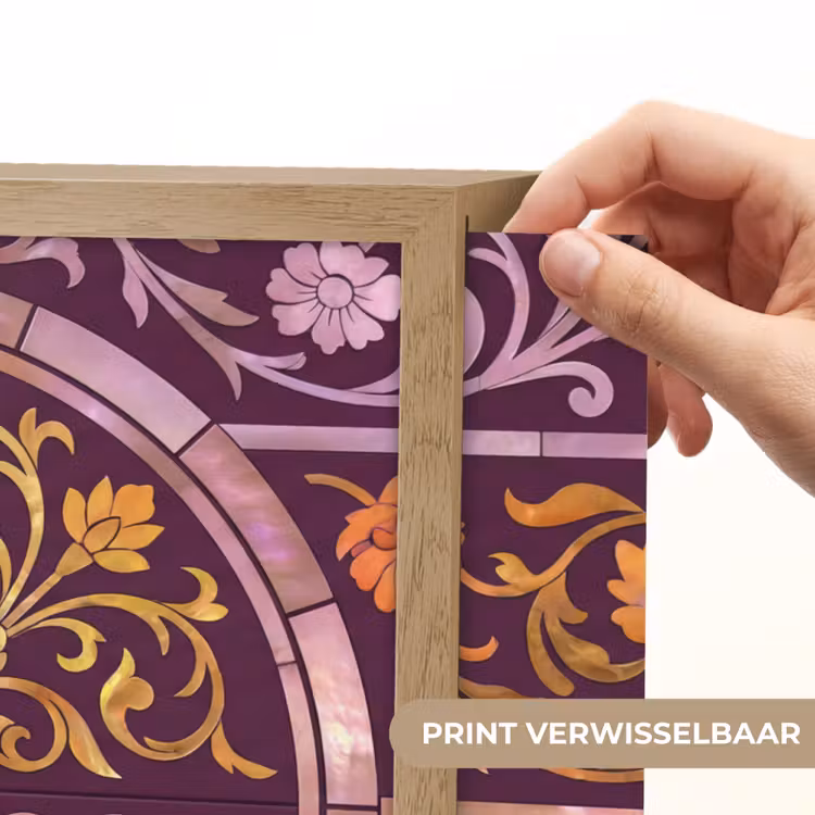 Patroon - Floraal - Oosters - Paars - Goud Light Box met batterij (Wandlamp) middel -USP_websiteprintNL