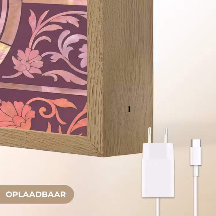 Patroon - Floraal - Oosters - Paars - Goud Light Box met batterij (Wandlamp) middel -USP_websiteoplaadbaarNL