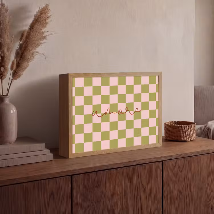 Patroon - Geblokt - Olijfgroen - Amore Light Box met batterij (Wandlamp) middel -sfeer2