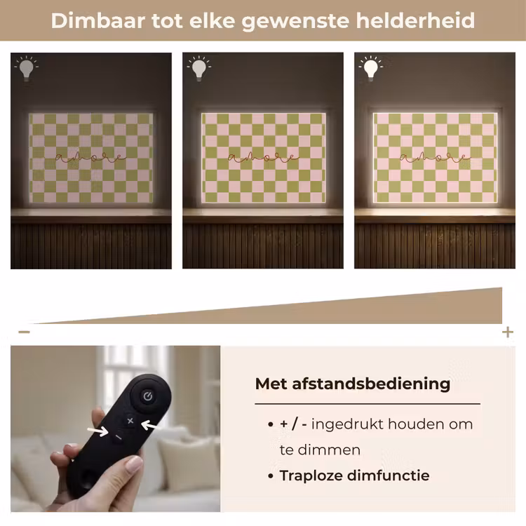 Patroon - Geblokt - Olijfgroen - Amore Light Box met batterij (Wandlamp) middel -USP_dimbaarNL