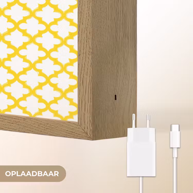 Patroon - Geometrisch - Klassiek - Geel Light Box met batterij (Wandlamp) middel 907 -USP_websiteoplaadbaarNL