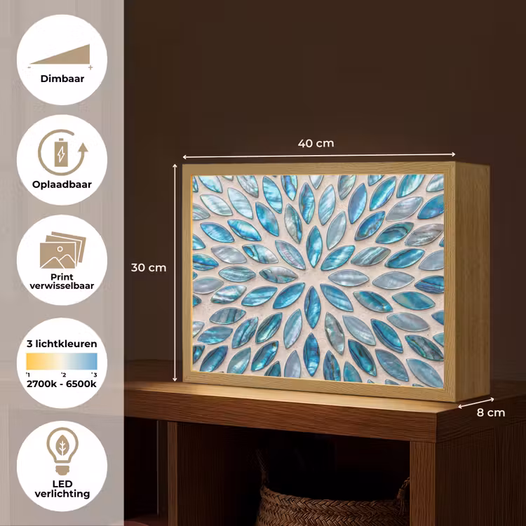 Patroon - Glans - Abstract - Blauw - Decoratie Light Box met batterij (Wandlamp) middel -USP_websiteoverzichtNL