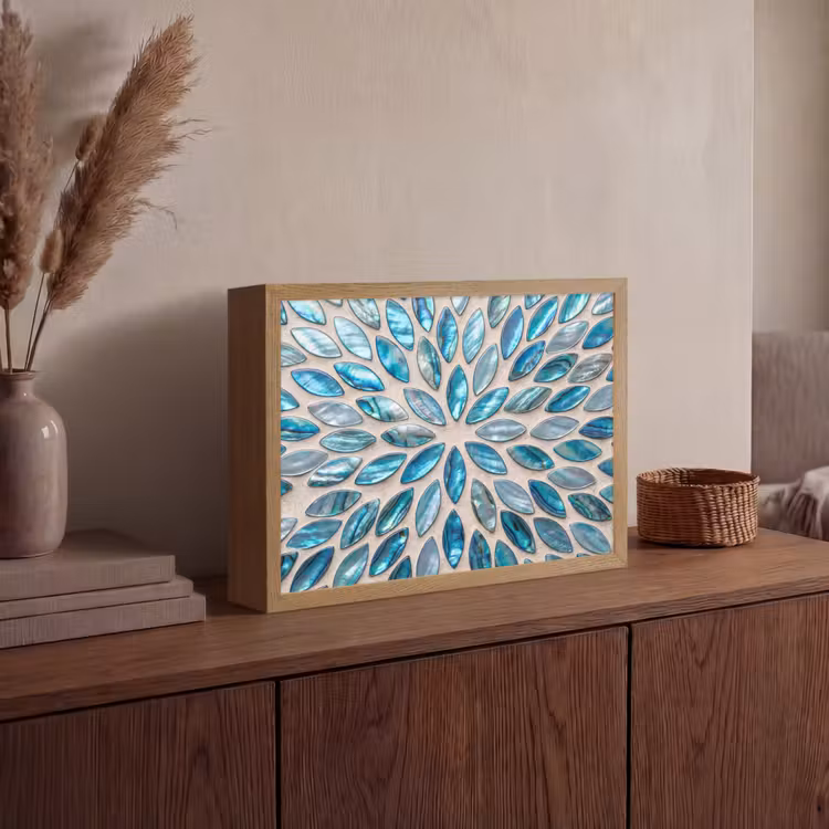 Patroon - Glans - Abstract - Blauw - Decoratie Light Box met batterij (Wandlamp) middel -sfeer2