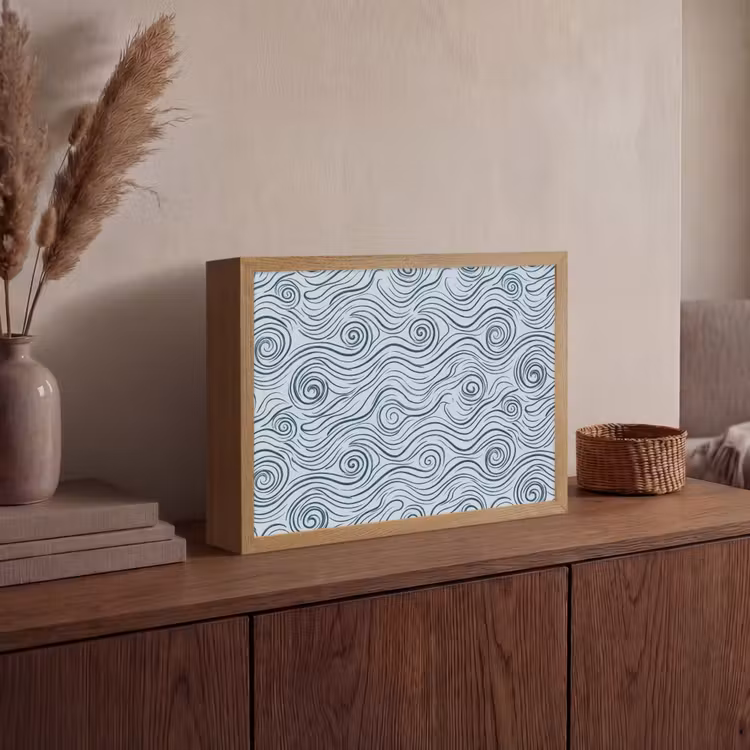 Patroon - Golven - Abstract - Modern - Blauw Light Box met batterij (Wandlamp) middel -sfeer2