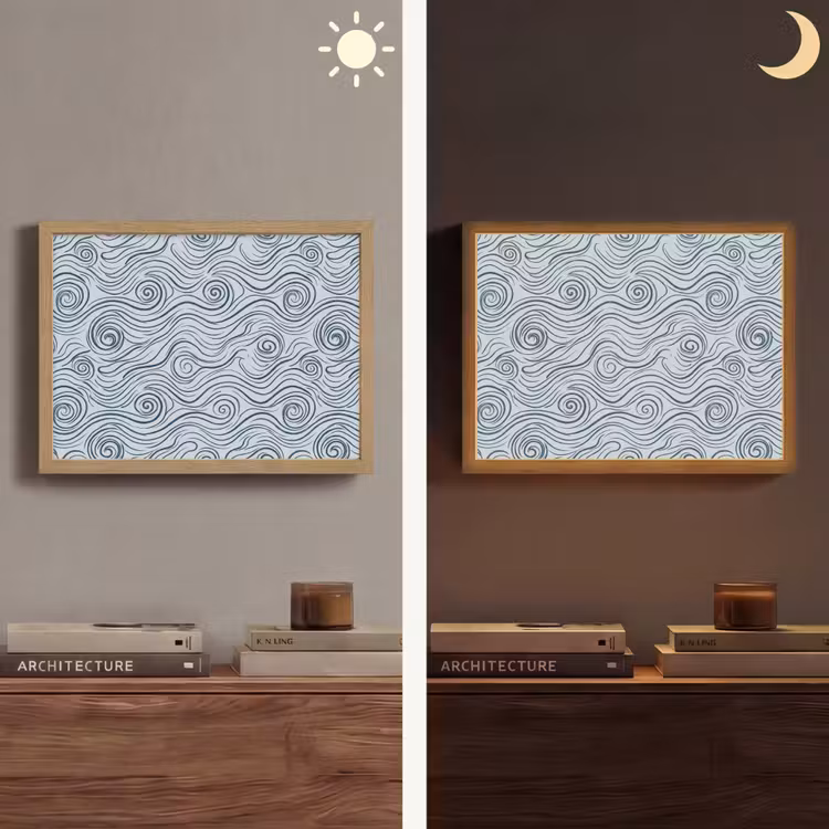 Patroon - Golven - Abstract - Modern - Blauw Light Box met batterij (Wandlamp) middel -sfeer3