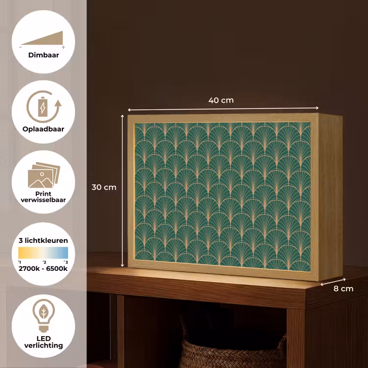 Patroon - Groen - Goud - Symmetrisch Light Box met batterij (Wandlamp) middel 907 -USP_websiteoverzichtNL
