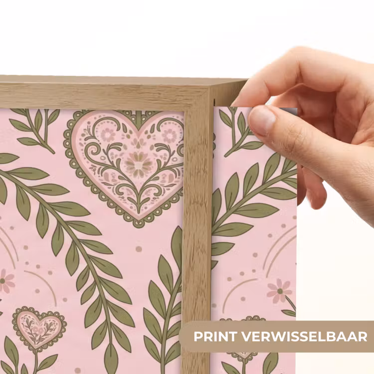 Patroon - Hart - Bloemen - Folkloristisch - Roze Light Box met batterij (Wandlamp) middel -USP_websiteprintNL