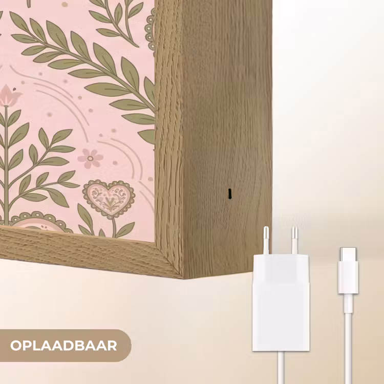 Patroon - Hart - Bloemen - Folkloristisch - Roze Light Box met batterij (Wandlamp) middel -USP_websiteoplaadbaarNL