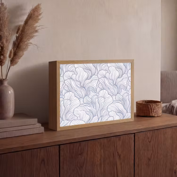 Patroon - Lijnen - Organisch - Abstract - Blauw Light Box met batterij (Wandlamp) middel -sfeer2