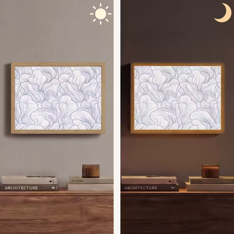 Patroon - Lijnen - Organisch - Abstract - Blauw Light Box met batterij (Wandlamp) middel -sfeer3