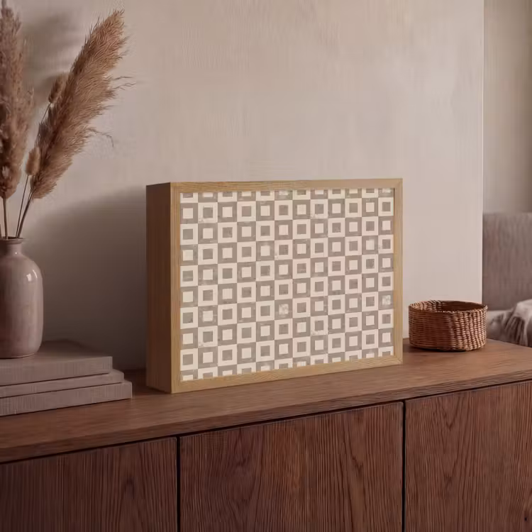 Patroon - Marmer - Beige Light Box met batterij (Wandlamp) middel 907 -sfeer2