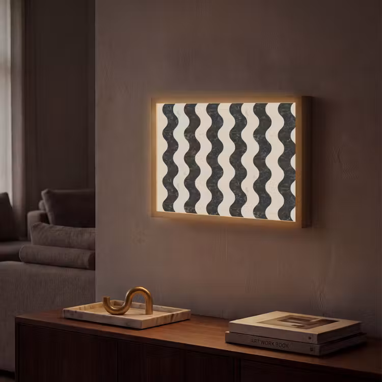 Patroon - Marmer - Groen - Cremé Light Box met batterij (Wandlamp) middel 907 -sfeer1