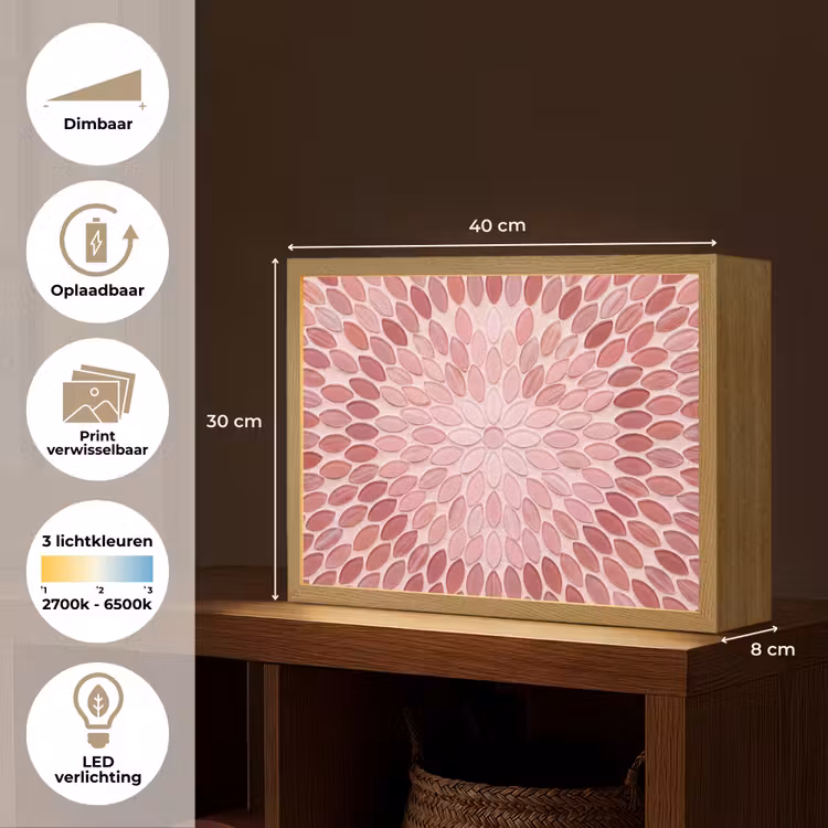 Patroon - Mozaïek - Ovaal - Abstract - Roze Light Box met batterij (Wandlamp) middel -USP_websiteoverzichtNL