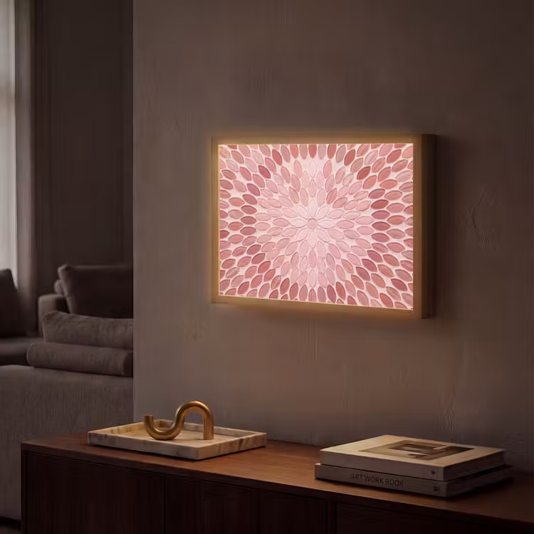 Patroon - Mozaïek - Ovaal - Abstract - Roze Light Box met batterij (Wandlamp) middel -sfeer1