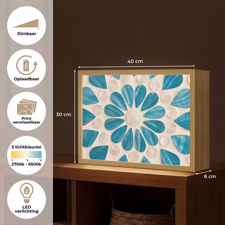 Patroon - Mozaïek - Schelpen - Abstract - Turquoise Light Box met batterij (Wandlamp) middel -USP_websiteoverzichtNL