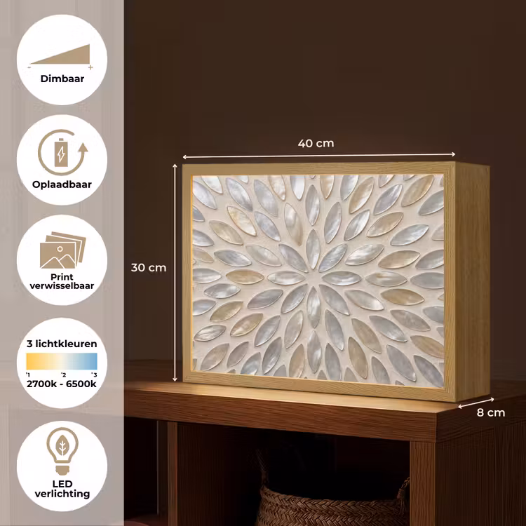 Patroon - Ovaal - Glanzend - Abstract - Beige Light Box met batterij (Wandlamp) middel -USP_websiteoverzichtNL