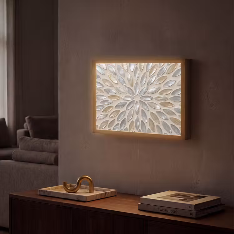 Patroon - Ovaal - Glanzend - Abstract - Beige Light Box met batterij (Wandlamp) middel -sfeer1