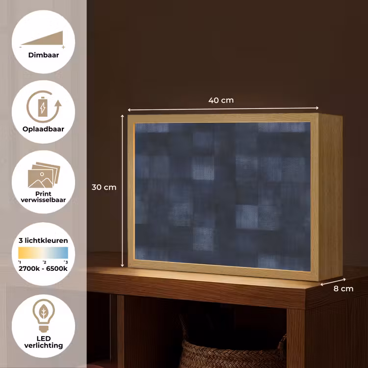 Patroon - Ruit - Marineblauw Light Box met batterij (Wandlamp) middel 907 -USP_websiteoverzichtNL