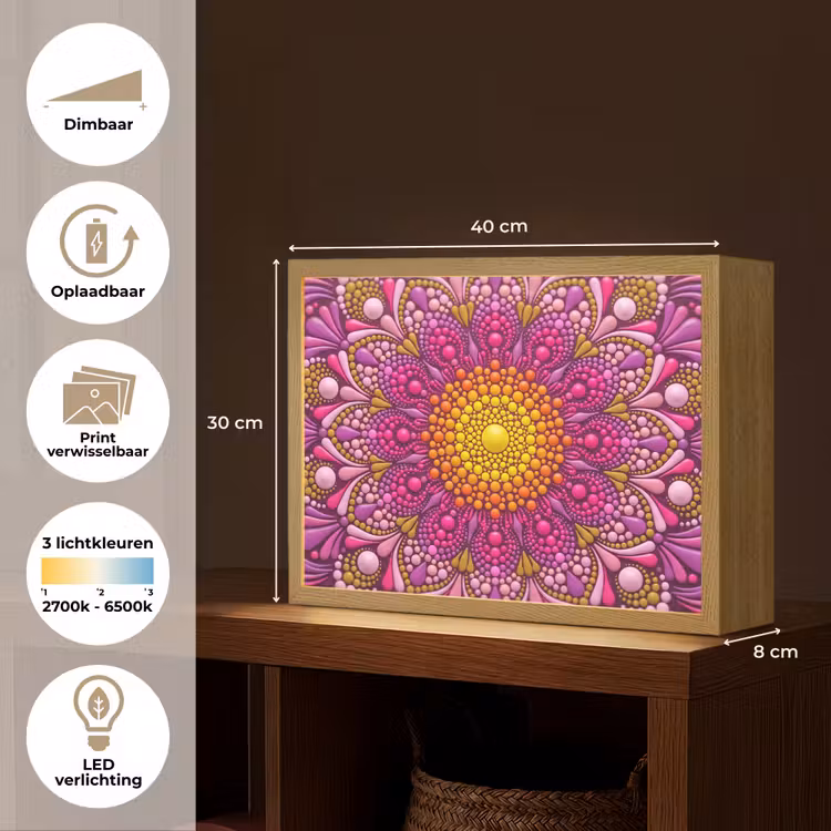 Patroon - Stippen - Abstract - Kleurrijk Light Box met batterij (Wandlamp) middel -USP_websiteoverzichtNL