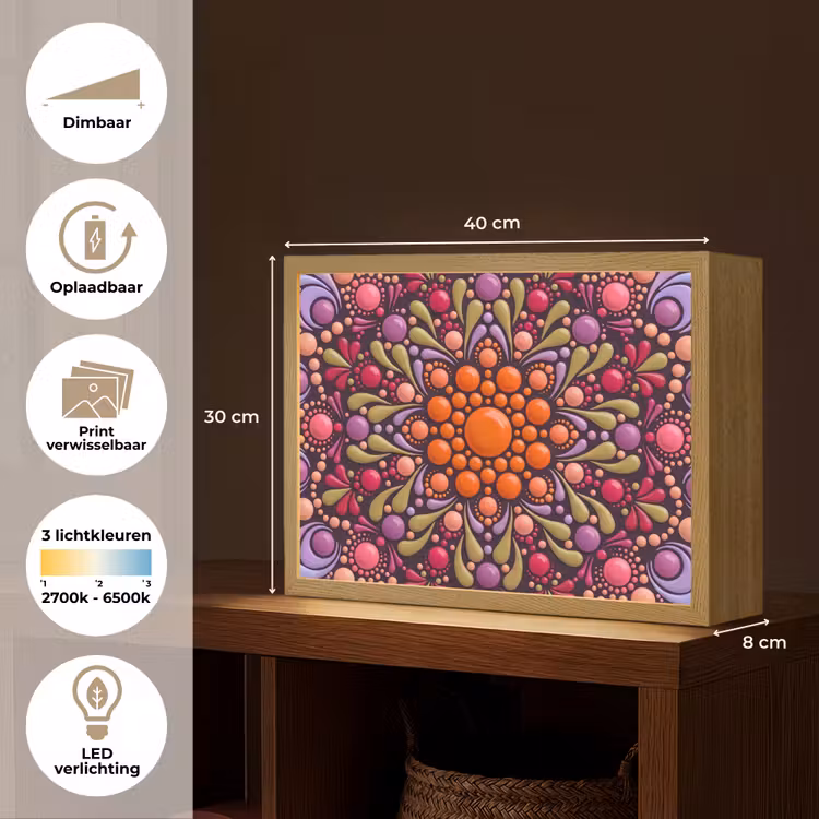 Patroon - Stippen - Abstract - Modern - Kleurrijk Light Box met batterij (Wandlamp) middel -USP_websiteoverzichtNL