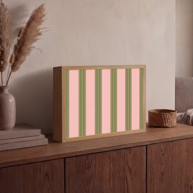 Patroon - Strepen - Abstract - Roze - Groen Light Box met batterij (Wandlamp) middel -sfeer2