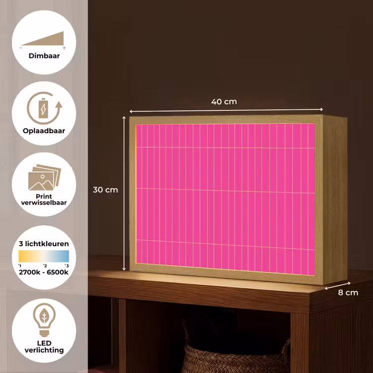 Patroon - Tegel - Magenta - Roze Light Box met batterij (Wandlamp) middel 907 -USP_websiteoverzichtNL