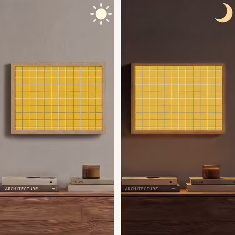 Patroon - Tegel - Okergeel Light Box met batterij (Wandlamp) middel 907 -sfeer3