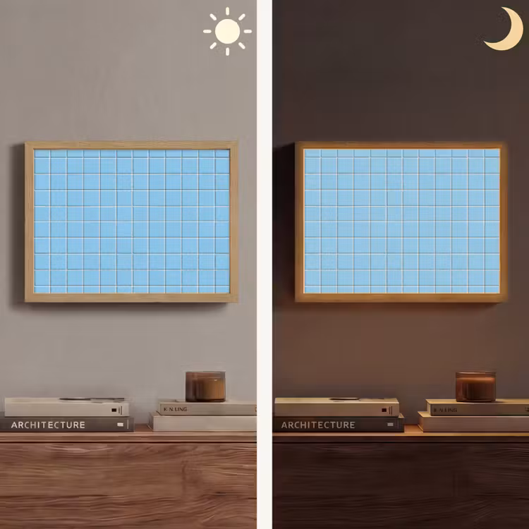 Patroon - Tegel - Pastel - Blauw Light Box met batterij (Wandlamp) middel 907 -sfeer3