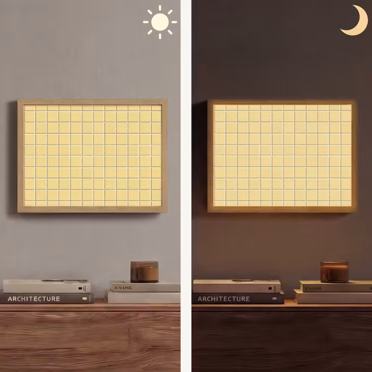 Patroon - Tegels - Geel Light Box met batterij (Wandlamp) middel 907 -sfeer3