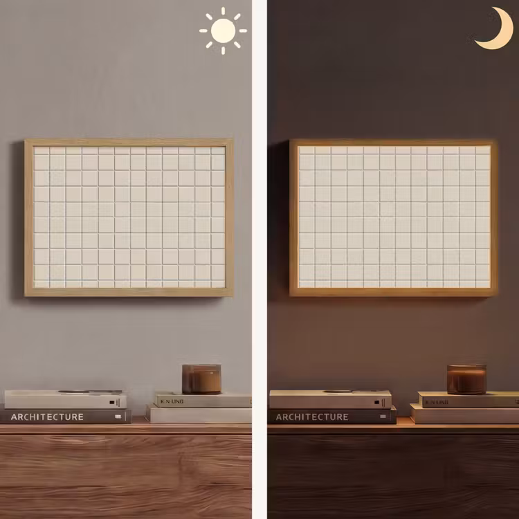 Patroon - Tegels - Taupe Light Box met batterij (Wandlamp) middel 907 -sfeer3