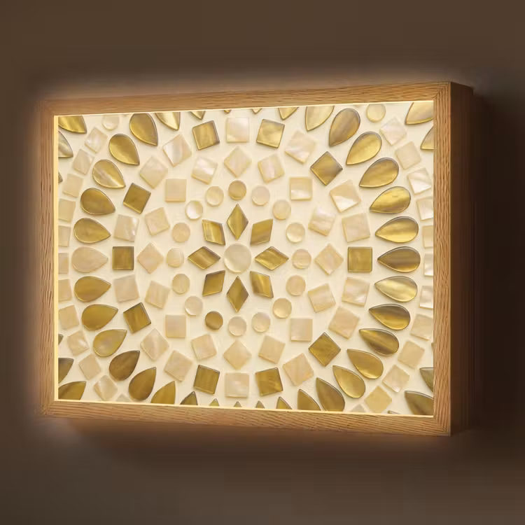 Patroon - Vormen - Mozaïek - Abstract - Goud Light Box met batterij (Wandlamp) middel -z3d_website
