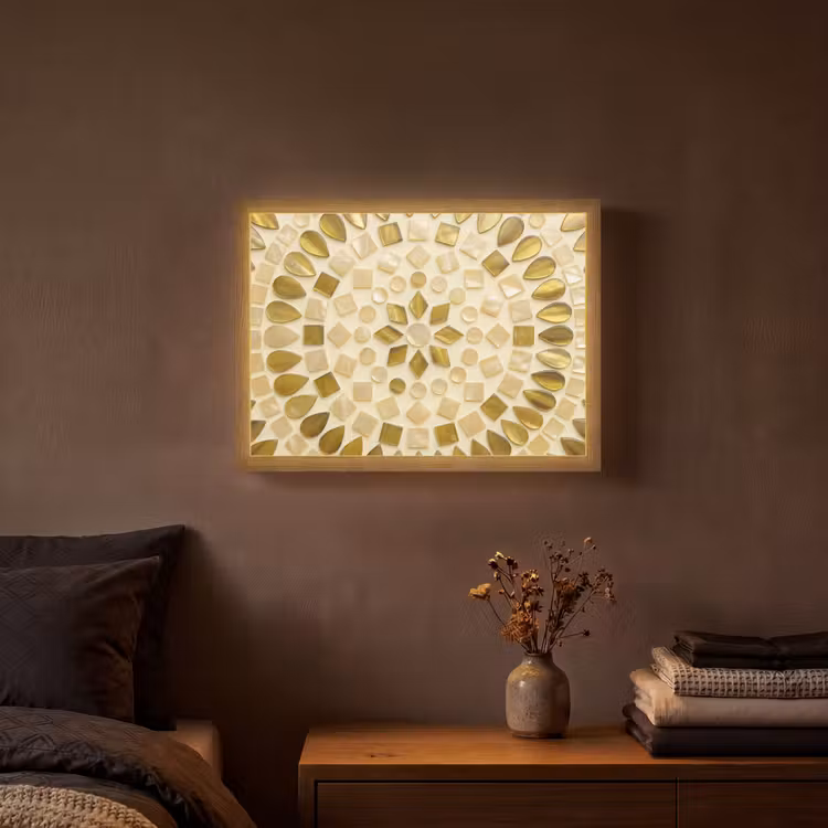 Patroon - Vormen - Mozaïek - Abstract - Goud Light Box met batterij (Wandlamp) middel -sfeer4