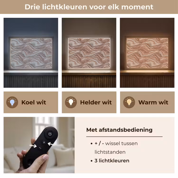 Patroon - Zandsteen - Travertijn Light Box met batterij (Wandlamp) middel 907 -USP_lichtkleurNL