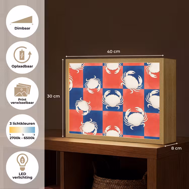 Patroon - Zeeleven - Rood - Blauw - Abstract Light Box met batterij (Wandlamp) middel -USP_websiteoverzichtNL