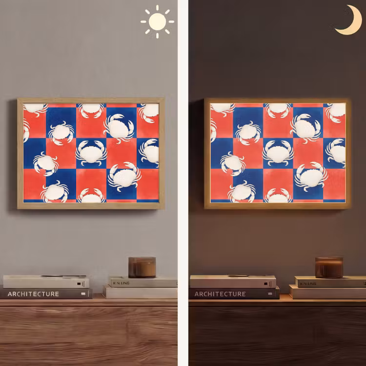 Patroon - Zeeleven - Rood - Blauw - Abstract Light Box met batterij (Wandlamp) middel -sfeer3