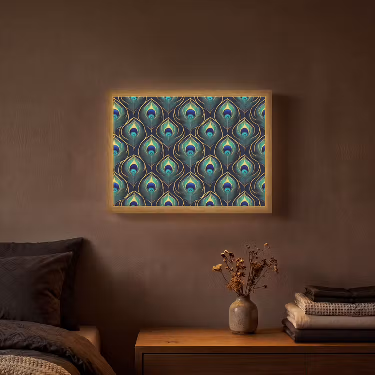 Pauw - Veren - Groen Light Box met batterij (Wandlamp) middel 907 -sfeer4