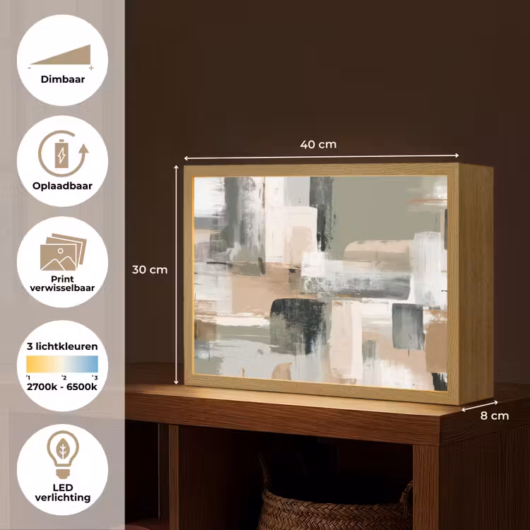 Penseelstreken - Abstract - Aardetinten Light Box met batterij (Wandlamp) middel -USP_websiteoverzichtNL