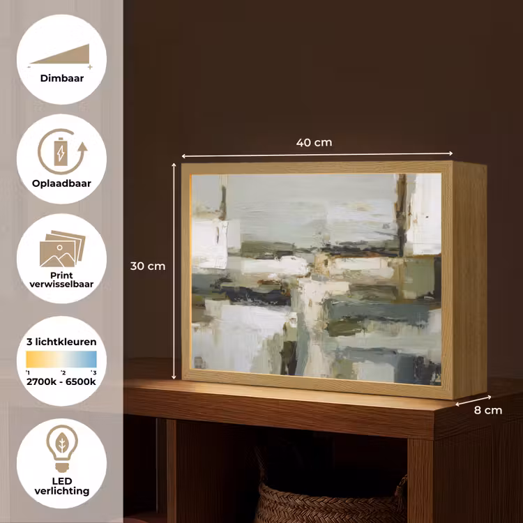 Penseelstreken - Groen - Abstract - Japandi Light Box met batterij (Wandlamp) middel -USP_websiteoverzichtNL