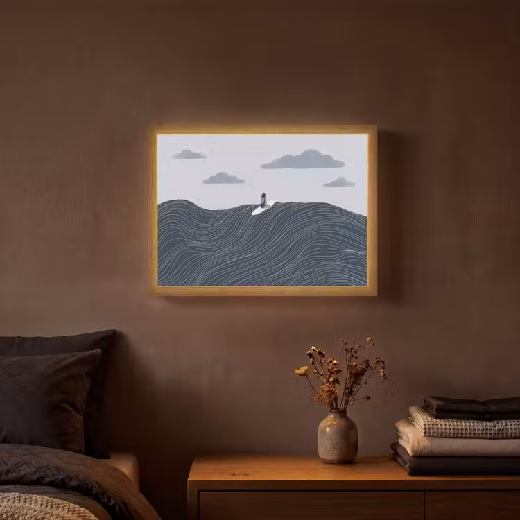 Persoon - Surfen - Oceaan - Natuur - Modern Light Box met batterij (Wandlamp) middel -sfeer4