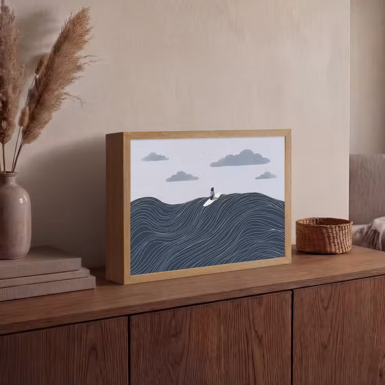 Persoon - Surfen - Oceaan - Natuur - Modern Light Box met batterij (Wandlamp) middel -sfeer2